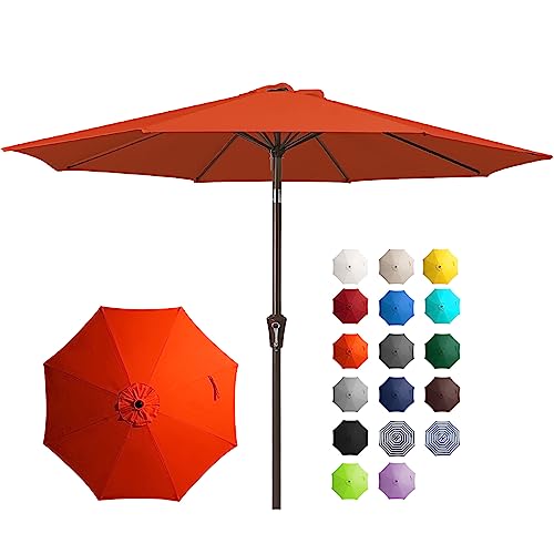 JEAREY 9FT Outdoor Patio Umbrella Outdoor Table Umbrella with Push Button Tilt and Crank, Market Umbrella 8 Sturdy Ribs UV Protection Waterproof for Garden, Deck, Backyard, Pool (Orange)