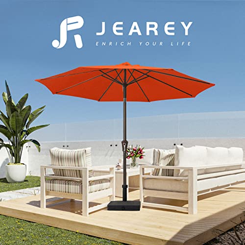 JEAREY 9FT Outdoor Patio Umbrella Outdoor Table Umbrella with Push Button Tilt and Crank, Market Umbrella 8 Sturdy Ribs UV Protection Waterproof for Garden, Deck, Backyard, Pool (Orange)