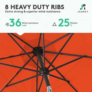 JEAREY 9FT Outdoor Patio Umbrella Outdoor Table Umbrella with Push Button Tilt and Crank, Market Umbrella 8 Sturdy Ribs UV Protection Waterproof for Garden, Deck, Backyard, Pool (Orange)