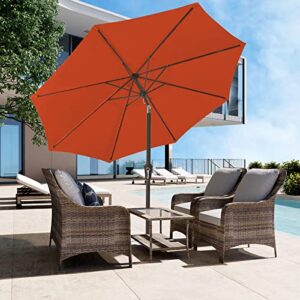 JEAREY 9FT Outdoor Patio Umbrella Outdoor Table Umbrella with Push Button Tilt and Crank, Market Umbrella 8 Sturdy Ribs UV Protection Waterproof for Garden, Deck, Backyard, Pool (Orange)