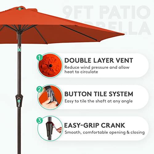 JEAREY 9FT Outdoor Patio Umbrella Outdoor Table Umbrella with Push Button Tilt and Crank, Market Umbrella 8 Sturdy Ribs UV Protection Waterproof for Garden, Deck, Backyard, Pool (Orange)