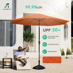 JEAREY 9FT Outdoor Patio Umbrella Outdoor Table Umbrella with Push Button Tilt and Crank, Market Umbrella 8 Sturdy Ribs UV Protection Waterproof for Garden, Deck, Backyard, Pool (Orange)