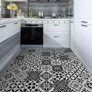 peel and stick floor tile black and white vinyl flooring 7.87in x 7.87in peel and stick tiles for kitchen bathroom, 10 different pattern