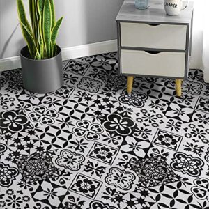 Peel and Stick Floor Tile Black and White Vinyl Flooring 7.87in X 7.87in Peel and Stick Tiles for Kitchen Bathroom, 10 Different Pattern