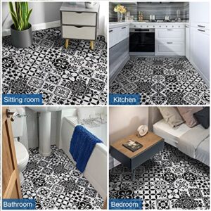 Peel and Stick Floor Tile Black and White Vinyl Flooring 7.87in X 7.87in Peel and Stick Tiles for Kitchen Bathroom, 10 Different Pattern
