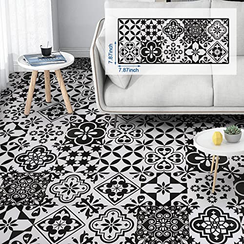 Peel and Stick Floor Tile Black and White Vinyl Flooring 7.87in X 7.87in Peel and Stick Tiles for Kitchen Bathroom, 10 Different Pattern