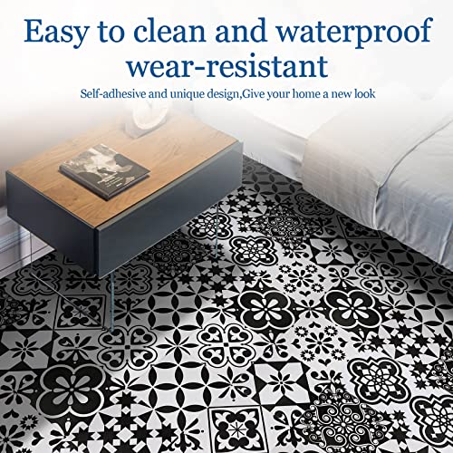Peel and Stick Floor Tile Black and White Vinyl Flooring 7.87in X 7.87in Peel and Stick Tiles for Kitchen Bathroom, 10 Different Pattern