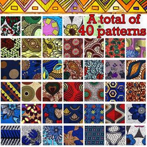 Mixweer 40 Pcs African Cotton Fabric Square No Repeat Quilting Fabrics Bundles African Wax Fabric Cotton Ankara Fat Quarters for DIY Sewing Cloths Handmade Accessories(10 x 10 Inch)