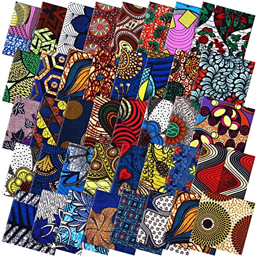 Mixweer 40 Pcs African Cotton Fabric Square No Repeat Quilting Fabrics Bundles African Wax Fabric Cotton Ankara Fat Quarters for DIY Sewing Cloths Handmade Accessories(10 x 10 Inch)