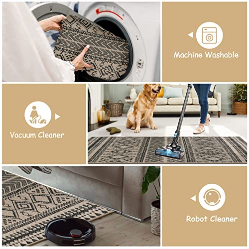 Lahome Boho Easy Jute Area Rug - 3x5 Machine Washable Front Door Mat Black Entryway Rug Geometric Kitchen Rugs, Southwestern Non Slip Indoor Outdoor Rug Kitchen Carpet for Living Bedroom Office Foyer