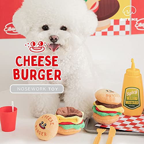 BITE ME Cheese Burger Nose-Work Toy, Dog Hide and Seek Interactive Toy, Pet Toy for Small and Medium Size Dogs, Dog Nose Work Toy and Sniffling Training Toy, Chew Toy