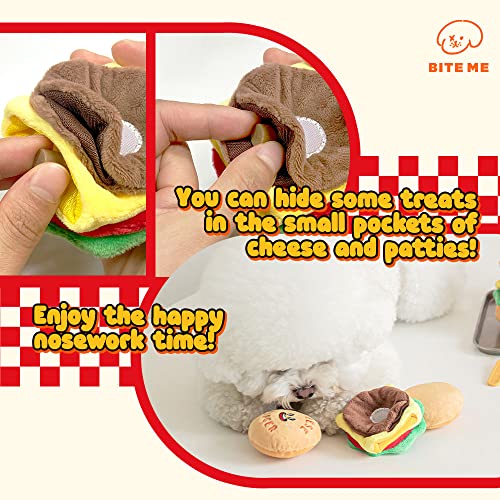 BITE ME Cheese Burger Nose-Work Toy, Dog Hide and Seek Interactive Toy, Pet Toy for Small and Medium Size Dogs, Dog Nose Work Toy and Sniffling Training Toy, Chew Toy