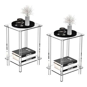 eglaf acrylic side table set of 2-13.4'' l x 11.5'' w x 19.6'' h small end table clear nightstand bedside table for living room, bedroom, 2-tier, square leg