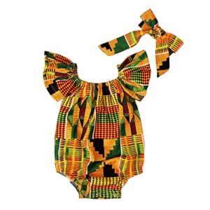 ikevan girls tracksuits set baby toddler sleeveless clothes romper summer dashiki jumpsuit girls cotton (yellow-b, 18-24 years)