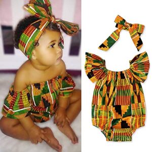 Ikevan Girls Tracksuits Set Baby Toddler Sleeveless Clothes Romper Summer Dashiki Jumpsuit Girls Cotton (Yellow-B, 18-24 Years)