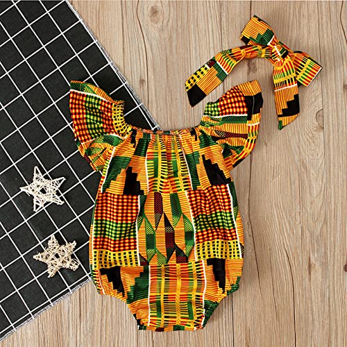 Ikevan Girls Tracksuits Set Baby Toddler Sleeveless Clothes Romper Summer Dashiki Jumpsuit Girls Cotton (Yellow-B, 18-24 Years)