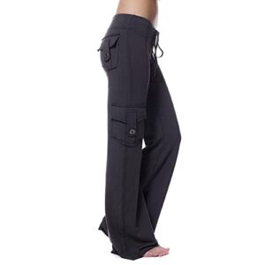 women's high waisted bootcut yoga pants buttons flare pants with pockets stretch sweatpants wide leg casual pants black