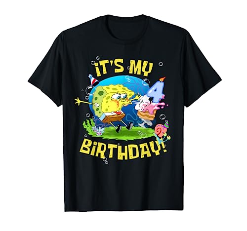 Mademark x SpongeBob SquarePants - Spongebob It's My 4th Birthday Cake 4 Years Old Spongebob T-Shirt