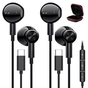 usb c headphone 2 pack for samsung z flip 5 fold 4, type c earphones earbuds with microphone wired headset for galaxy s23 ultra s22 plus s21 fe s20 a53 a54 google pixel 7 7a 6 6a ipad 10 pro oneplus