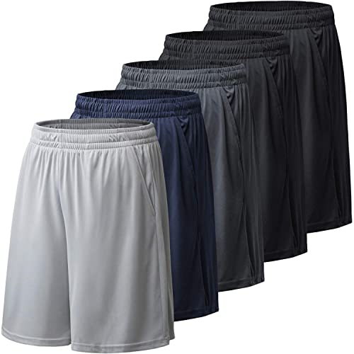 BALENNZ Workout Shorts for Men Plus Size Athletic Shorts for Men Moisture Wicking Mens Gym Shorts Performance Running Shorts Men 5 Pack Black, Black, Navy, Dark Grey, Light Grey 3X-Large