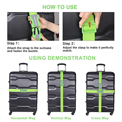 Masterwise Luggage Straps, 79” Adjustable Luggage Straps for Suitcases TSA Approved Travel Belt Suitcase Strap to Keep Your Suitcase Secure While Traveling (Green, 2pcs)