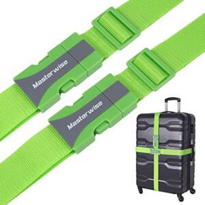 masterwise luggage straps, 79” adjustable luggage straps for suitcases tsa approved travel belt suitcase strap to keep your suitcase secure while traveling (green, 2pcs)