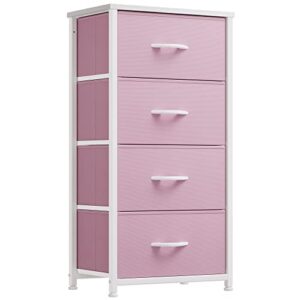 yitahome dresser with 4 drawers - storage tower unit, fabric dresser for bedroom, living room, closets & nursery - sturdy steel frame, wooden top & easy pull fabric bins, pink