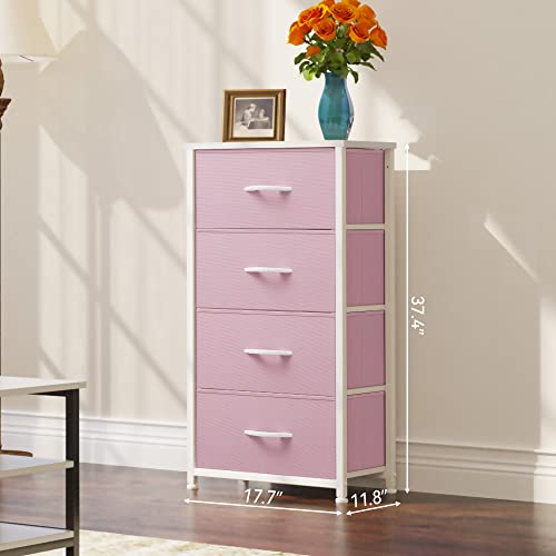 YITAHOME Dresser with 4 Drawers - Storage Tower Unit, Fabric Dresser for Bedroom, Living Room, Closets & Nursery - Sturdy Steel Frame, Wooden Top & Easy Pull Fabric Bins, Pink