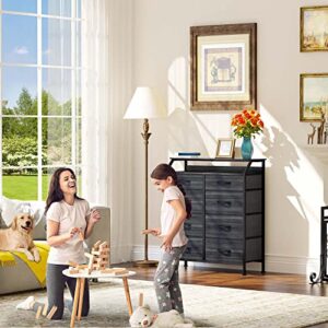 YITAHOME Fabric Dresser with 8 Drawers, Furniture Storage Tower Cabinet, Dresser for Bedroom, Living Room, Hallway, Closet, Sturdy Steel Frame, Wooden Top, Easy Pull Fabric Bins, Black Wood Grain