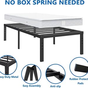 Artimorany Twin-Bed-Frames 18-Inch, Heavy Duty Platform Bed Frame, Steel Slats Support Mattress Foundation, No Box Spring Needed, Noise Free, Black