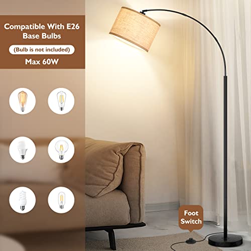 Arc Floor Lamps for Living Room, Modern Standing Lamp with Adjustable Hanging Drum Shade, 79'' Black Tall Pole Lamp with Weighted Base & Edison E26 Socket, Corner Light for Reading Bedroom Office