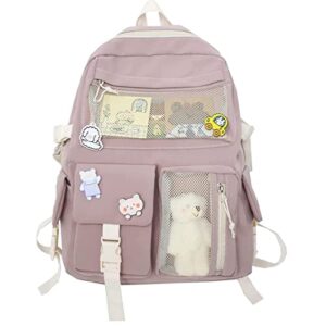 zitouryo kids backpacks for girls, kawaii backpack, cute bear plush pin accessories aesthetic school bag for college middle for girls teen (pink bookbag)