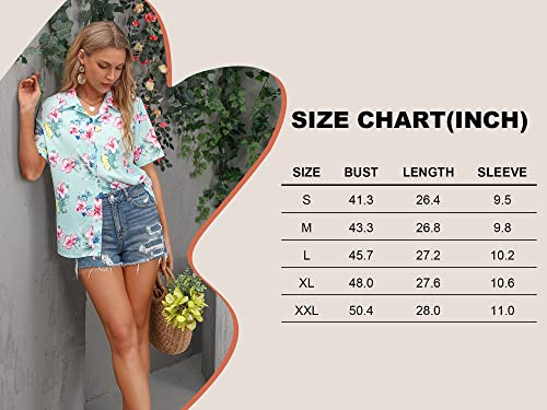 ZXZY Women Summer Hawaii Shirts Soft Cool Floral Tropic Print Short Sleeve Button Up Tops T-Shirt Light Green