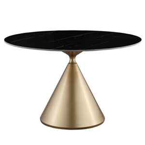 morden fort round dining table modern luxury table with gold metal bottom for dining room, home kitchen, restaurant – black