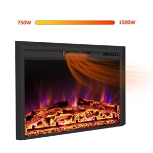Psrimaster 28” Electric Fireplace Inserts with Remote Control, Touch Screen, Overheating Protecting, 3 Color Flame, 9H Timer, Indoor