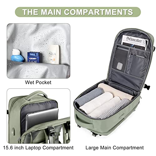 coofay Travel Backpack For Women Men Airline Approved Carry On Backpack Flight Approved Waterproof Sports Luggage Backpack Casual Daypack Small Hiking Backpack Grey Green