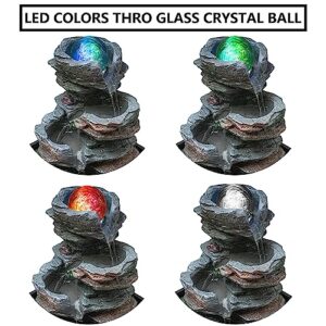 Tabletop Water Fountain-Indoor Fountain-Waterfall Fountain-Desk Fountain-Audible Relaxing Waterfall Sounds from Mini Water Fountain-Inspiring LED Colors from Water Wet Spinning Glass Ball