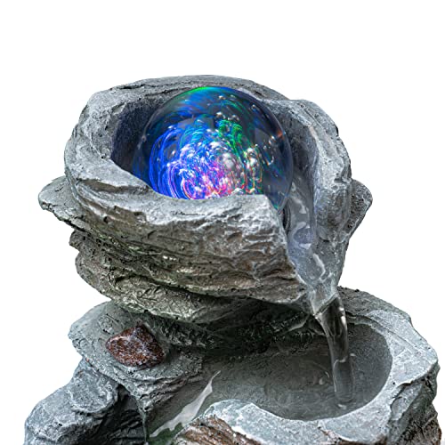 Tabletop Water Fountain-Indoor Fountain-Waterfall Fountain-Desk Fountain-Audible Relaxing Waterfall Sounds from Mini Water Fountain-Inspiring LED Colors from Water Wet Spinning Glass Ball