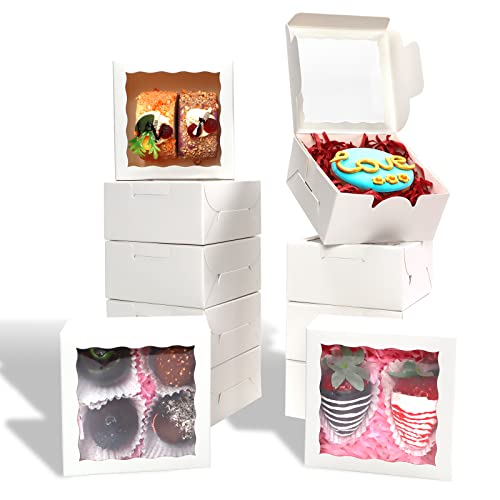 RomanticBaking 40 Pack Bakery Boxes 4x4x2 Inches Cookies Boxes Mini Bundt Cake Boxes Pie Boxes Cinnamon Roll Treat Boxes Chocolate Truffle Boxes Party Wedding Favor