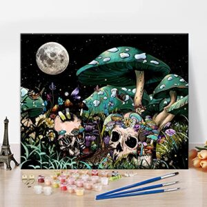 tumovo mushroom paint by numbers hippie skull painting kits by number for adults kids snail butterfly moon phase fantasy plants canvas wall decor acrylic pigment for home living room decor 16"x20"