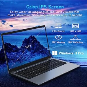 Auusda Laptop Computer with 8GB DDR4 256GB SSD, Intel Celeron J4105 Up to 2.5 GHz, 14.1" 1920x1080 IPS LCD, Webcam, Mini HDMI, USB-A x 2, Micro SD Card Slot, Windows 11 Pro, 3TB Storage Upgrades