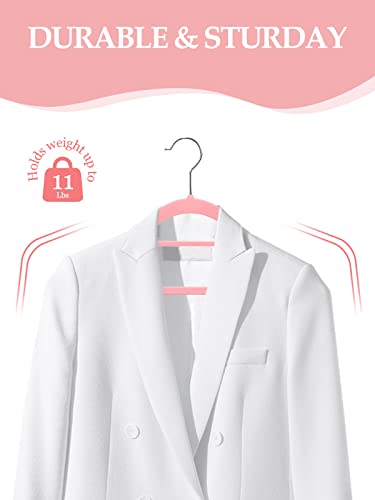 HOUSE DAY Velvet Hangers with Tie Bar 20 Pack Pink, Clothes Hangers Non-Slip, Space Saving Felt Hangers for Pants, Coat, Suits, Shirt, Scarf, No Hanger Marks