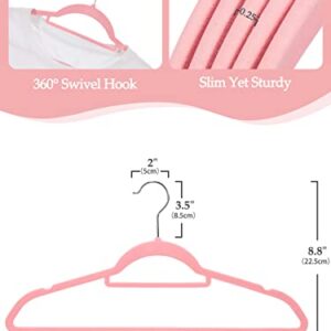 HOUSE DAY Velvet Hangers with Tie Bar 20 Pack Pink, Clothes Hangers Non-Slip, Space Saving Felt Hangers for Pants, Coat, Suits, Shirt, Scarf, No Hanger Marks