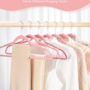 HOUSE DAY Velvet Hangers with Tie Bar 20 Pack Pink, Clothes Hangers Non-Slip, Space Saving Felt Hangers for Pants, Coat, Suits, Shirt, Scarf, No Hanger Marks