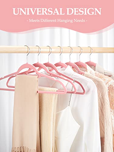 HOUSE DAY Velvet Hangers with Tie Bar 20 Pack Pink, Clothes Hangers Non-Slip, Space Saving Felt Hangers for Pants, Coat, Suits, Shirt, Scarf, No Hanger Marks