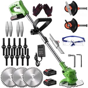 weed wacker, cordless weeder battery powered 24v electric weed eater edging lawn tool, battery powered weeder brush with 3 types blades, cordless trimmer for garden and yard (green)