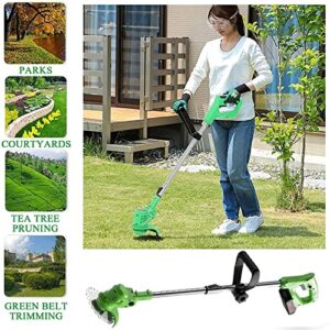 Weed Wacker, Cordless Weeder Battery Powered 24V Electric Weed Eater Edging Lawn Tool, Battery Powered Weeder Brush with 3 Types Blades, Cordless Trimmer for Garden and Yard (Green)