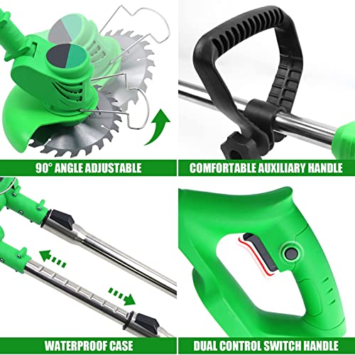 Weed Wacker, Cordless Weeder Battery Powered 24V Electric Weed Eater Edging Lawn Tool, Battery Powered Weeder Brush with 3 Types Blades, Cordless Trimmer for Garden and Yard (Green)