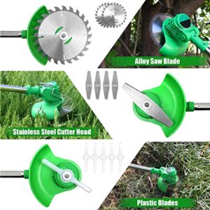 Weed Wacker, Cordless Weeder Battery Powered 24V Electric Weed Eater Edging Lawn Tool, Battery Powered Weeder Brush with 3 Types Blades, Cordless Trimmer for Garden and Yard (Green)