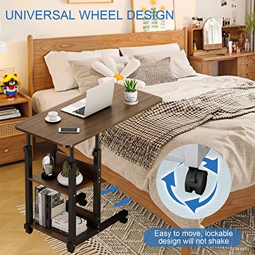 HUATOL Overbed Adjustable Table, Swivel Wheel Rolling Tray - Foldable Bedside Home Desk,Pneumatic Mobile Laptop Computer Standing Desk Cart with Tray(Black Oak)